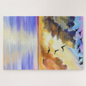 Vliegende vogels op Zee Sunset Puzzle - Schilderen Legpuzzel (Horizontaal)