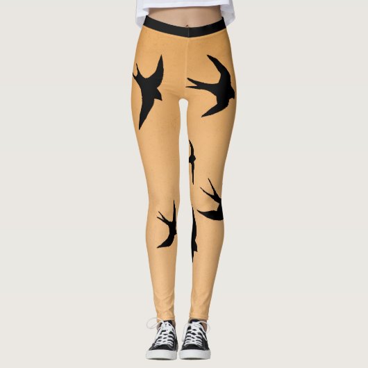 Vliegende Vogels Zeemeeuw Silhouet Zonsondergang Leggings (Voorkant)