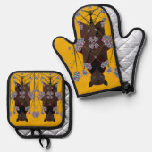 Vliegende vossenmosterd ovenwant & pannenlap set (Voorkant / Achterkant)