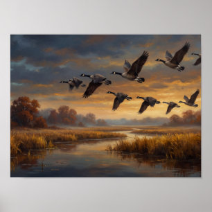 Vliegende Wilde Ganzen Herfstmoeras Kunst Poster