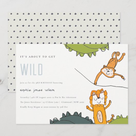 Vliegende wilde Oerwouden Kind Birthday uitnodigen Bedankkaart (Voorkant / Achterkant)