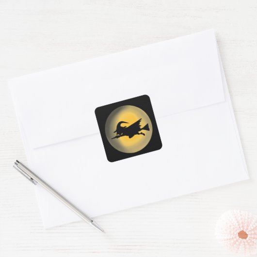 Vliegende Witch Silhouette Vierkante Sticker (Envelop)