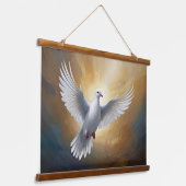 Vliegende witte duif hangend wandkleed (Gebogen)