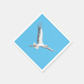 Vliegende witte ooievaar - blauwe achtergrond servet (Hoek)