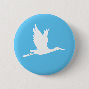 Vliegende witte ooievaar ronde button 5,7 cm