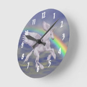Vliegende witte unicorn en regenboog ronde klok (Hoek)