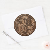 Vliegende Yin Yang Dragons met Houten Korreleffect Ronde Sticker (Envelop)