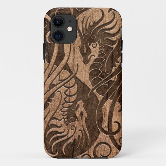 Vliegende Yin Yang-draken met houtnerfeffect Case-Mate iPhone Case (Achterkant)