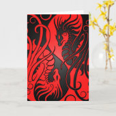 Vliegende Yin Yang Draken - rood en zwart Kaart (Gele Bloem)