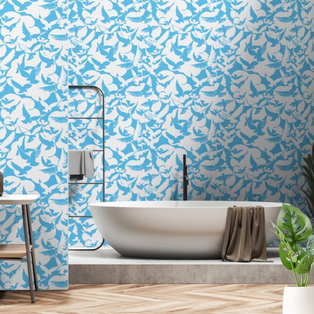 Vliegende zeemeeuw vogels in bewolkte hemel patroo behang (Creator heeft geüpload)