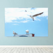 Vliegende zeemijlen Birds Blue Sky Canvas Afdruk (Insitu (Houten vloer))