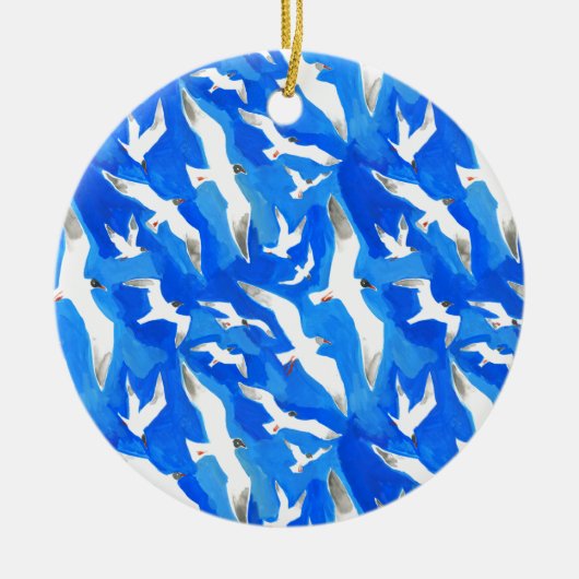 Vliegende zeemijlen op blauw aan de hemel keramisch ornament (Voorkant)
