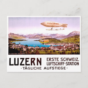 Vliegende zeppelin boven de stad Luzern, Zwitserla Briefkaart