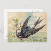 Vliegende zwaluw met bloemtakje briefkaart (Voorkant / Achterkant)