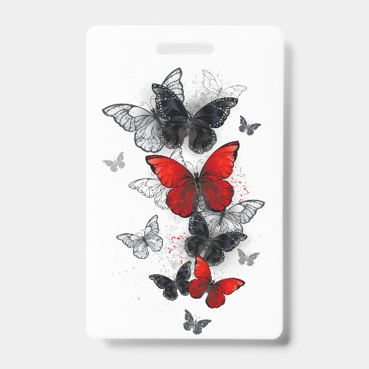 Vliegende Zwarte en Rode Morpho Vlinders Badge (Voorzijde)