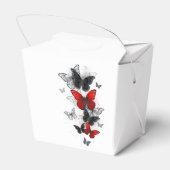 Vliegende Zwarte en Rode Morpho Vlinders Bedankdoosjes (Achterkant)