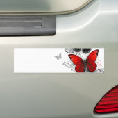 Vliegende zwarte en rode Morpho-vlinders Bumpersticker (Op auto)