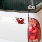 Vliegende zwarte en rode Morpho-vlinders Bumpersticker (Op Truck)