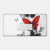 Vliegende Zwarte en Rode Morpho Vlinders Bureaumat (Keyboard & Muis)
