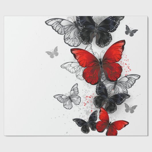 Vliegende Zwarte en Rode Morpho Vlinders Cadeaupapier (Vlak)