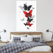 Vliegende Zwarte en Rode Morpho Vlinders Canvas Afdruk (Insitu (Slaapkamer))