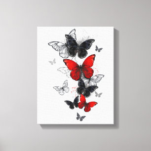 Vliegende Zwarte en Rode Morpho Vlinders Canvas Afdruk