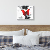 Vliegende Zwarte en Rode Morpho Vlinders Canvas Afdruk (Insitu (Slaapkamer))