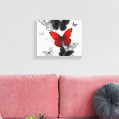 Vliegende Zwarte en Rode Morpho Vlinders Canvas Afdruk (Insitu (Woonkamer))