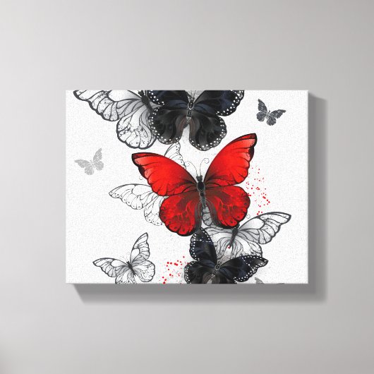 Vliegende Zwarte en Rode Morpho Vlinders Canvas Afdruk (Voorkant)