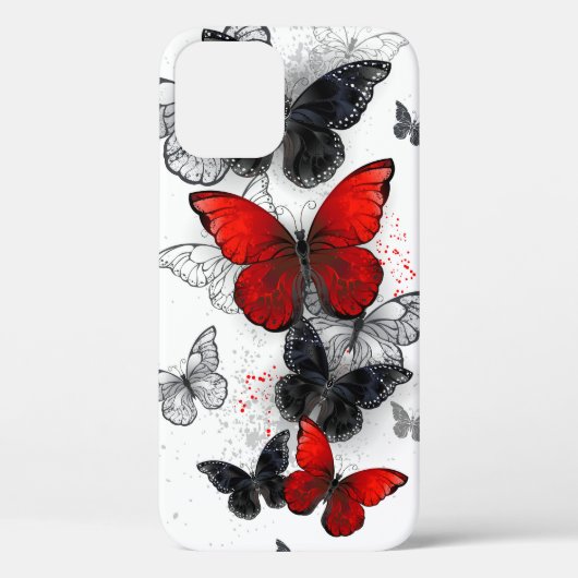 Vliegende zwarte en rode Morpho-vlinders Case-Mate iPhone Case (Achterkant)