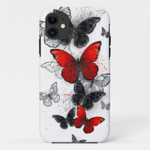 Vliegende zwarte en rode Morpho-vlinders Case-Mate iPhone Case