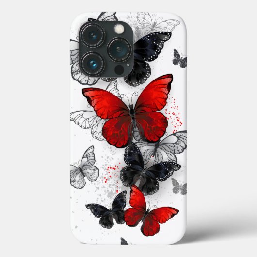 Vliegende zwarte en rode Morpho-vlinders Case-Mate iPhone Case (Achterkant)