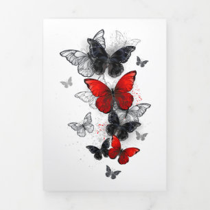 Vliegende Zwarte en Rode Morpho Vlinders Drieluik Wenskaart