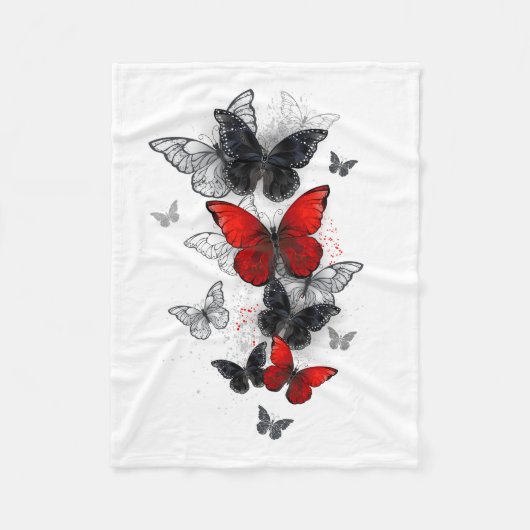Vliegende Zwarte en Rode Morpho Vlinders Fleece Deken (Voorkant)