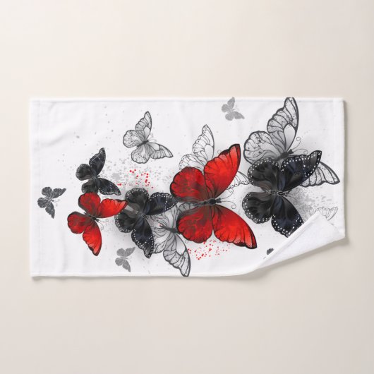 Vliegende Zwarte en Rode Morpho Vlinders Handdoek (Handdoek)