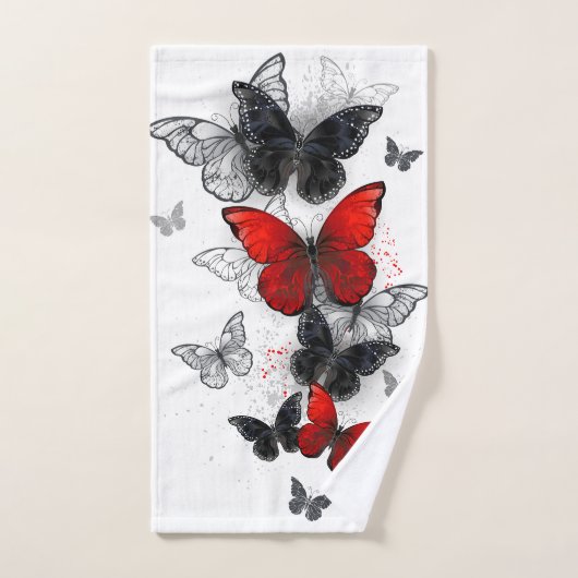 Vliegende Zwarte en Rode Morpho Vlinders Handdoek (Handdoek)
