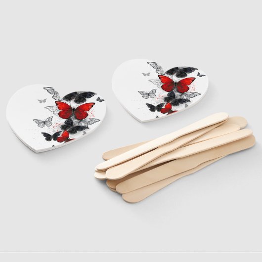 Vliegende Zwarte en Rode Morpho Vlinders Handwaaier (Niet-gemonteerd)