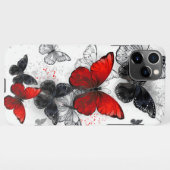 Vliegende Zwarte en Rode Morpho Vlinders iPhone Hoesje (Achterkant horizontaal)