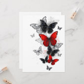 Vliegende Zwarte en Rode Morpho Vlinders Kaart (Voorkant / Achterkant in situ)