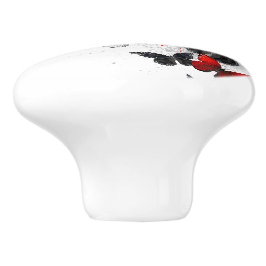 Vliegende Zwarte en Rode Morpho Vlinders Keramische Knop (Zijkant)