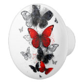 Vliegende Zwarte en Rode Morpho Vlinders Keramische Knop (Rechts)