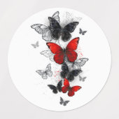 Vliegende Zwarte en Rode Morpho Vlinders Labels (Design 2)