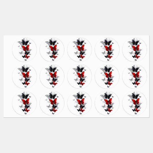 Vliegende Zwarte en Rode Morpho Vlinders Labels (Vel)