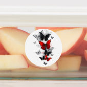 Vliegende Zwarte en Rode Morpho Vlinders Labels (Aangebracht)