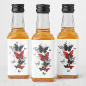Vliegende Zwarte en Rode Morpho Vlinders Likeurfles Etiket (Flessen)