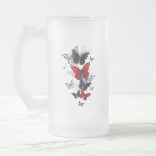 Vliegende zwarte en rode Morpho-vlinders Matglas Bierpul