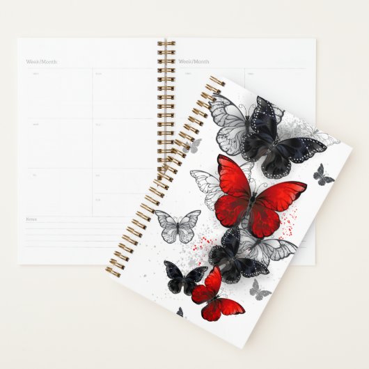 Vliegende Zwarte en Rode Morpho Vlinders Planner (Display)