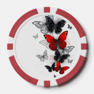 Vliegende Zwarte en Rode Morpho Vlinders Poker Chips