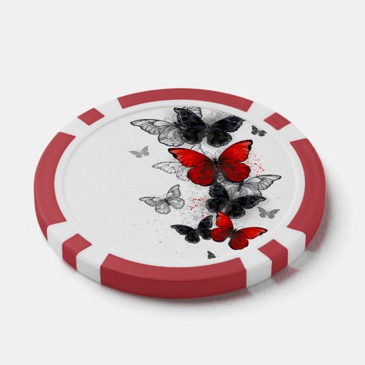 Vliegende Zwarte en Rode Morpho Vlinders Poker Chips (Enkel)
