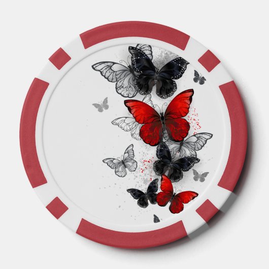 Vliegende Zwarte en Rode Morpho Vlinders Poker Chips (Achterkant)